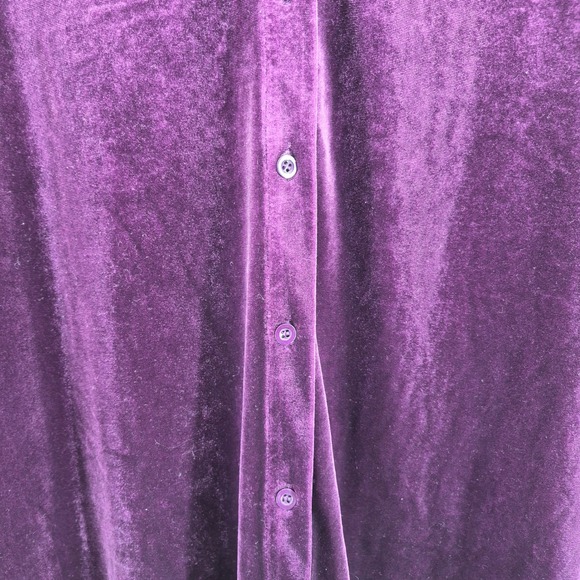 Weekend Suzanne Betro Purple Velvet Button Down Long Sleeve Shirt Top 1X Holiday - Picture 4 of 12